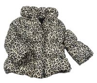 Béžovo-černá šusťáková zimní bunda s leopardím vzorem F&F