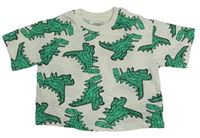 Bílo-zelené tričko s dinosaury Primark