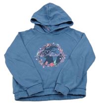 Modrá mikina s potiskem a kapucí