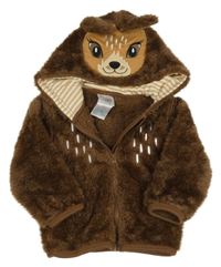 Hnědá chlupatá propínací mikina s kapucí - lišák 