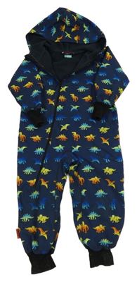 Tmavomodrá softshellová kombinéza a dinosaury a kapucí