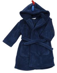 Tmavomodrý chlupatý župan s barevnými ostny a kapucí M&S