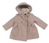 Světlerůžový melírovaný flaušový kabát s kapucí C&A