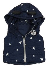 Tmavomodrá šusťáková zateplená vesta s hvězdami a Mickeym a kapucí H&M