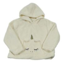 Smetanová plyšová mikina s jednorožcem a kapucí H&M