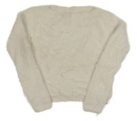 Smetanový chlupatý crop svetr 