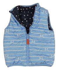 Modrá pruhovaná šusťáková zateplená oboustranná vesta s králíky Nutmeg