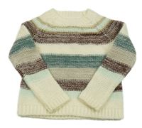 Smetanovo-hnědo-modrý pruhovaný pletený svetr C&A