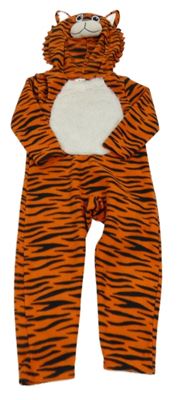 Kostým - oranžovo-černá vzorovaná fleecová kombinéza s kapucí - tygr 