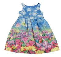 Modro-barevné květované silonové šaty H&M