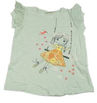 Mintové tričko s dívkou a madeirovými volánky kids
