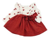 Bílo-červené šaty se srdíčky a volánky 
