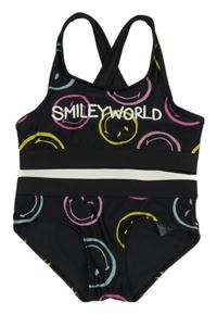 Černé dvoudílné plavky s barevnými smajlíky a nápisem H&M