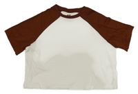 Bílo-hnědé crop tričko H&M