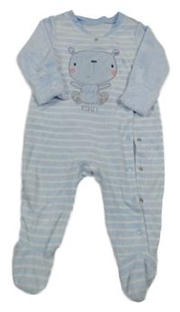 Modrý pruhovaný sametový overal s medvědem Mothercare