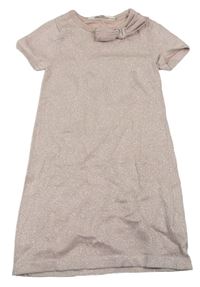 Pudrové třpytivé svetrové šaty s mašlí H&M