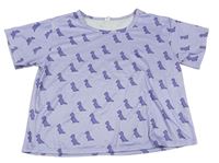 Lila oversize tričko s dinosaury Shein