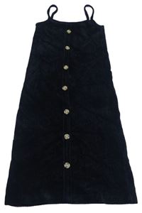 Černé žebrované sametové šaty s knoflíky Denim Co.