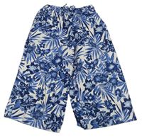 Bílo-modré květované culottes kalhoty Primark