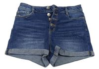 Tmavomodré high waist riflové kraťasy Page one young