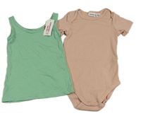2set - Zelený top + růžové body 