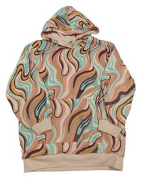 Béžovo-tyrkysovo-růžová vzorovaná mikina s kapucí zn. H&M