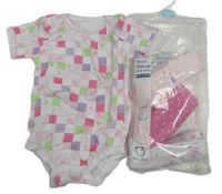 Nové - 4set - 4x Růžovo-bílé vzorované body Early Days