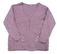 Fialový chlupatý svetrový cardigan Hip&Hopps