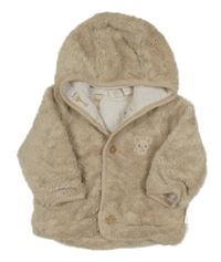 Béžová chlupatá propínací mikina se zvířátkem a kapucí H&M