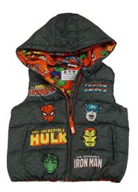 Šedá šusťáková zateplená vesta se superhrdiny a kapucí zn. Marvel
