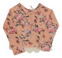 Lososový květovaný svetr s krajkou Yd.