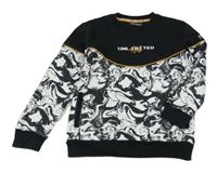 Černo-bílo-zlatá vzorovaná mikina s nápisem Nutmeg