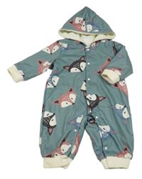 Zelená zateplená kombinéza s liškami a kapucí