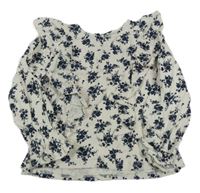 Bílo-tmavomodrá květovaná halenka s volánky Zara