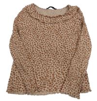 Růžovo-hnědé žebrované triko se srdíčky a volánkem C&A