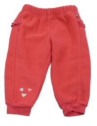 Růžové fleecové tepláky se srdíčky a volánky 