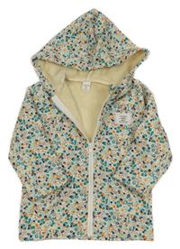 Béžovo-zeleno-modro-oranžová šusťáková lehce zateplená bunda s bobulemi a kapucí Shein