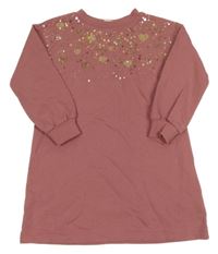 Starorůžové teplákové šaty se srdíčky a flitry H&M