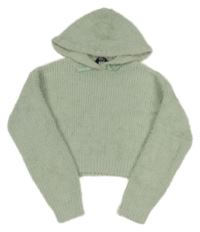 Mintový chlupatý crop svetr s kapucí New Look
