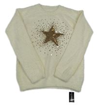 Nové - Smetanový chlupatý svetr s hvězdou z flitrů Dunnes