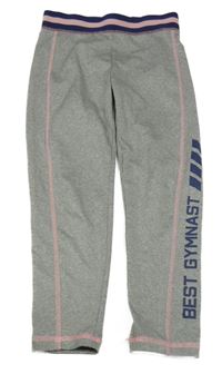 Šedo-modro-růžové sportovní legíny s nápisem 