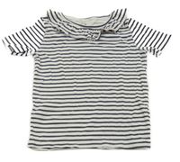 Bílo-tmavomodré pruhované žebrované tričko s volánkem H&M