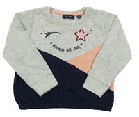 Šedo-tmavomodro-růžová mikina s nápisem Blue Seven 