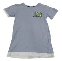 Šedomodro-bílé tričko s graffiti Chapter young