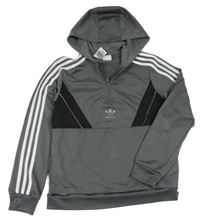 Antracitovo-černo-bílá mikina s logem a kapucí Adidas