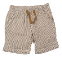 Bílo-hnědé pruhované plátěné kraťasy H&M