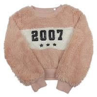 Růžovo-bílá chlupatá crop mikina s číslem C&A
