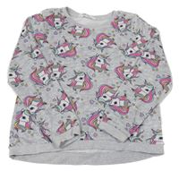 Šedá plyšová mikina s jednorožci H&M