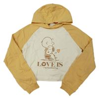 Bílo-hořčicová crop mikina se Snoopym a kapucí LC Waikiki