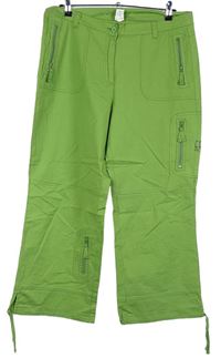 Dámské limetkové plátěné crop kalhoty 